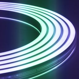 Двойная неоновая лента RGB, светящаяся дугой, крупный план