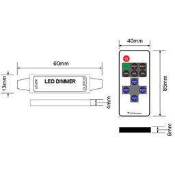 Мини-диммер для одноцветной ленты, радио, 11 кнопок, RF-DIM-11-6A, RF-DIM-11-6A