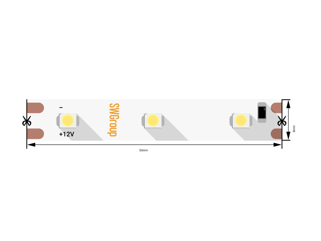 Фрагмент светодиодной ленты SMD3528 12В IP20