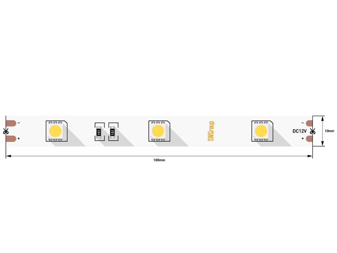 Сегмент светодиодной ленты SMD5050 12В IP20
